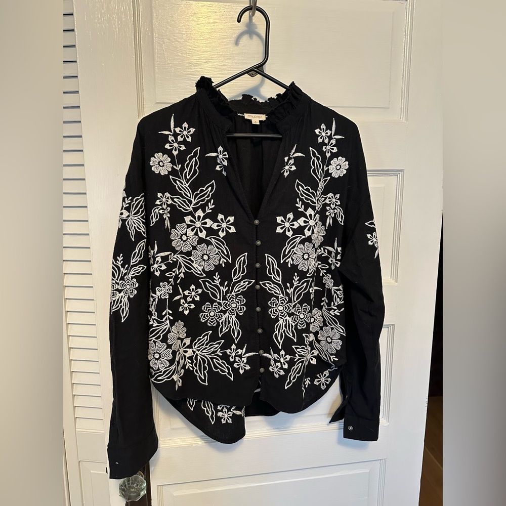 Anthropologie embroidered button-up top